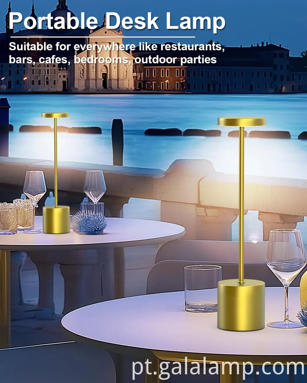 Lâmpada de mesa LED movida a bateria recarregável - 3 luz diminuído de cores